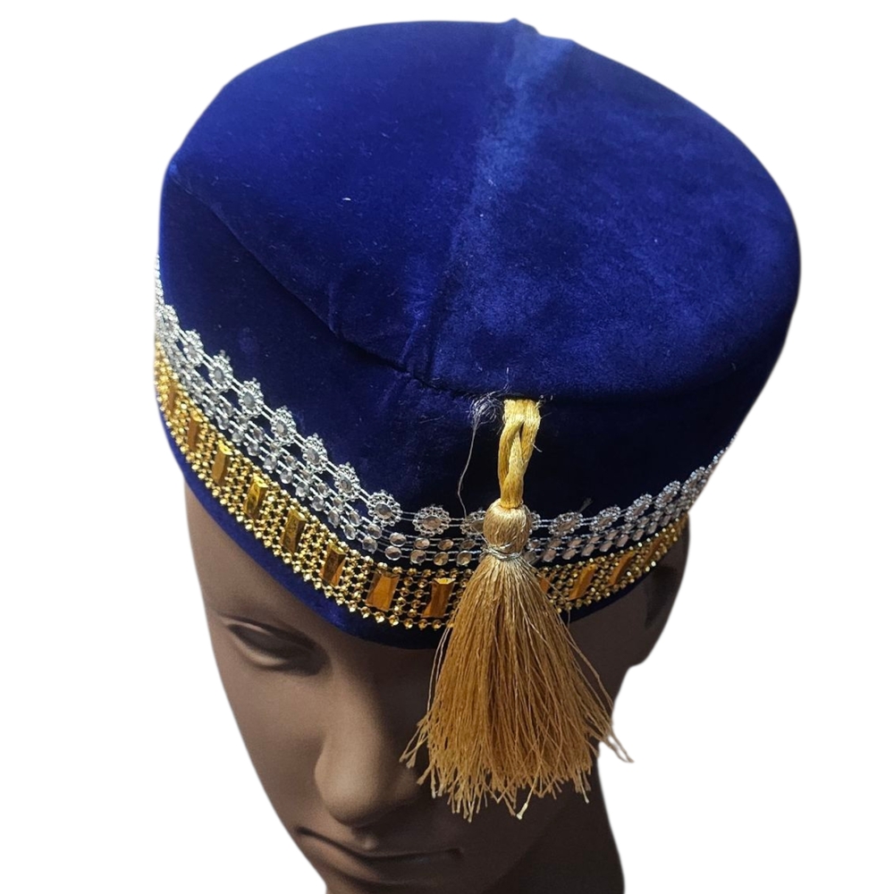 Elegant Blue Velvet Hat with Gold Tassel